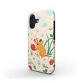Phone case with a mouse and strawberry design on a white background