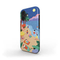 Phone case with a beach scene design on a white background
