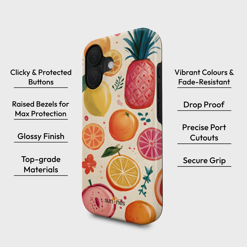 Phone case with fruit pattern on a white background