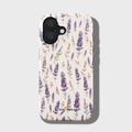 Phone case with lavender floral pattern on a light background