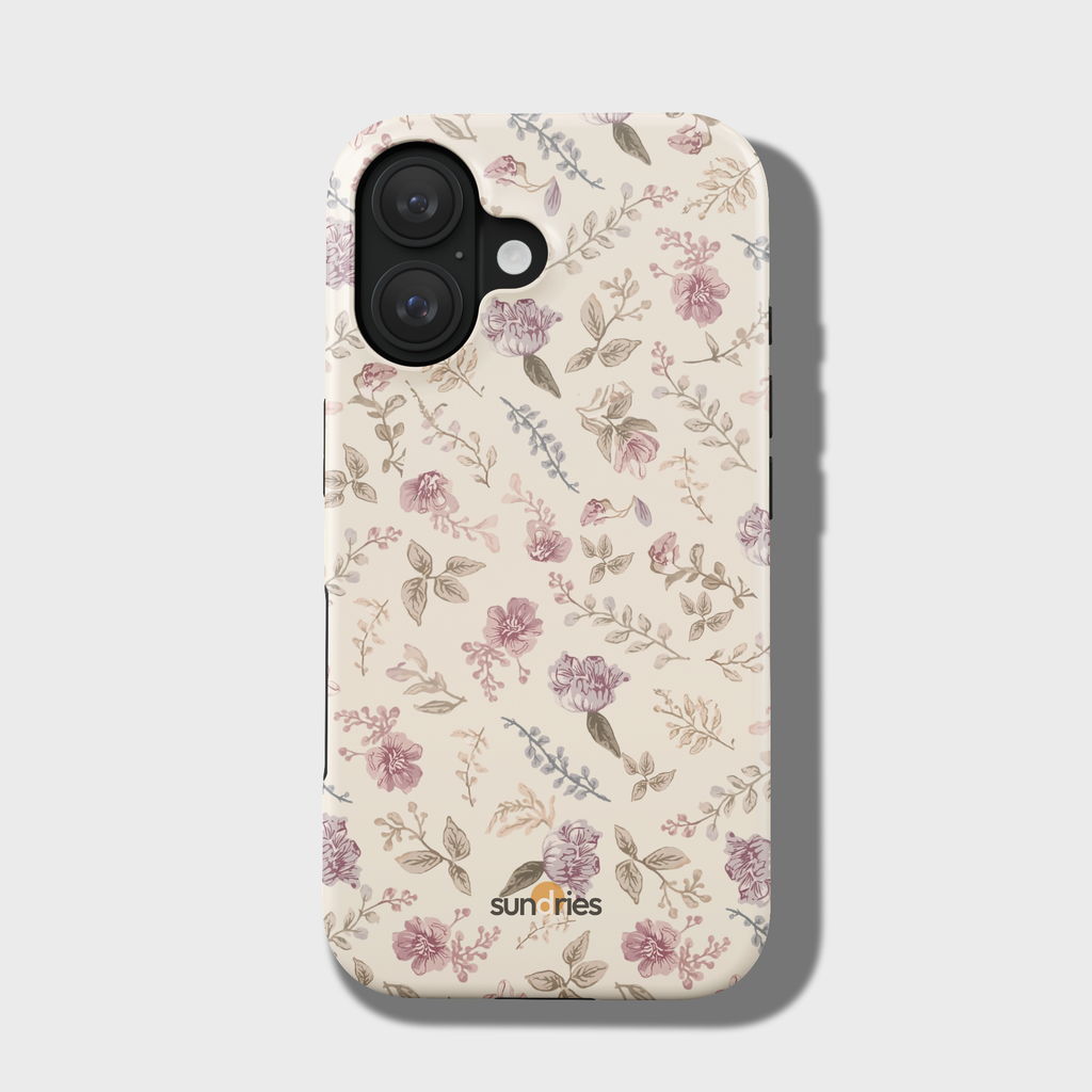 Floral patterned phone case with 'sunmi' branding on a light gray background