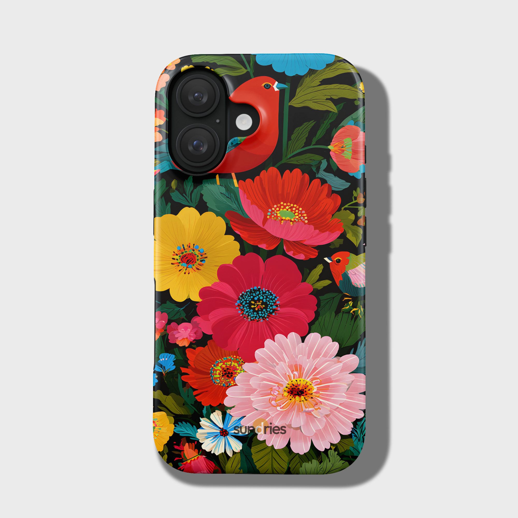 Phone case with colorful floral design on a white background