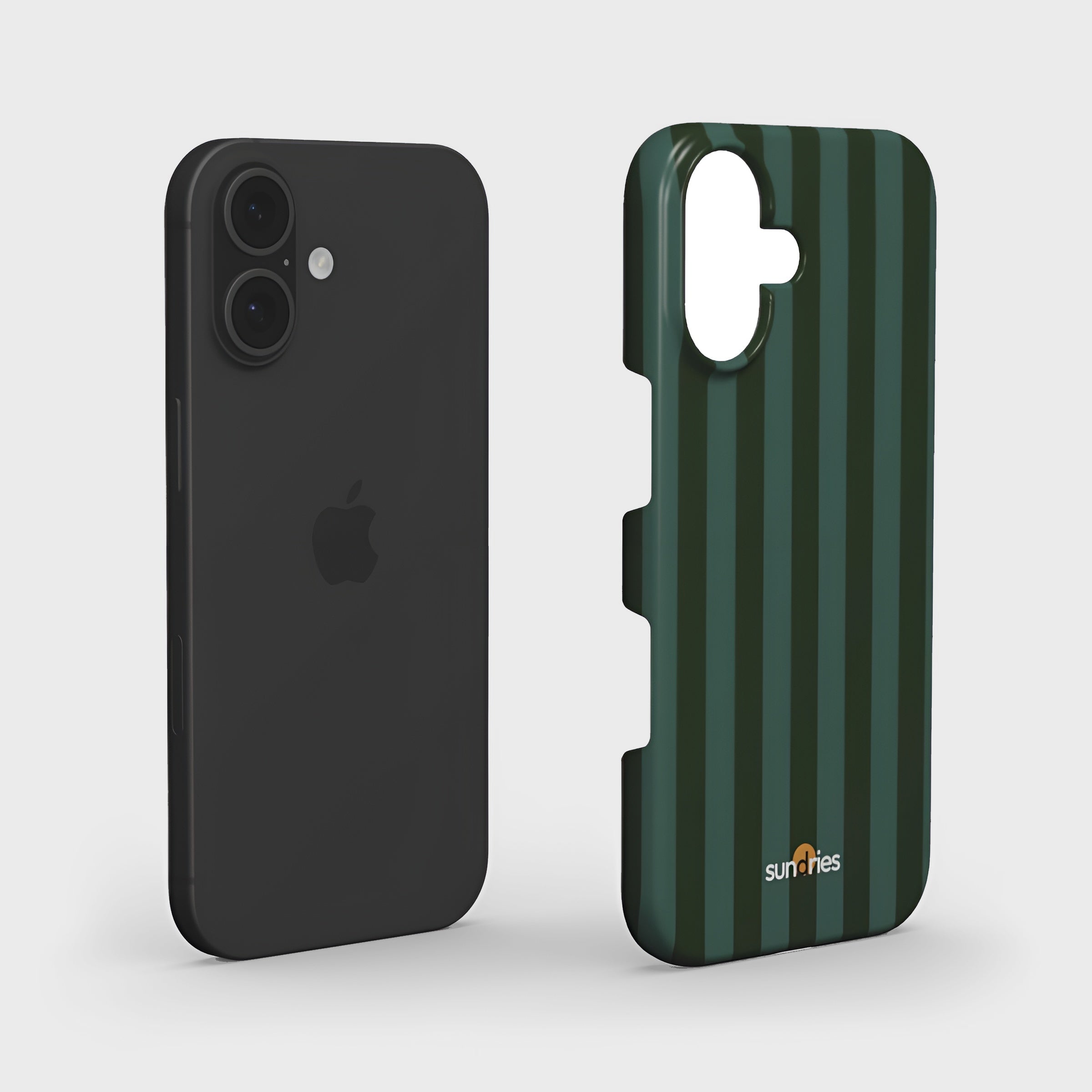 Black phone case and green striped phone case on a white background